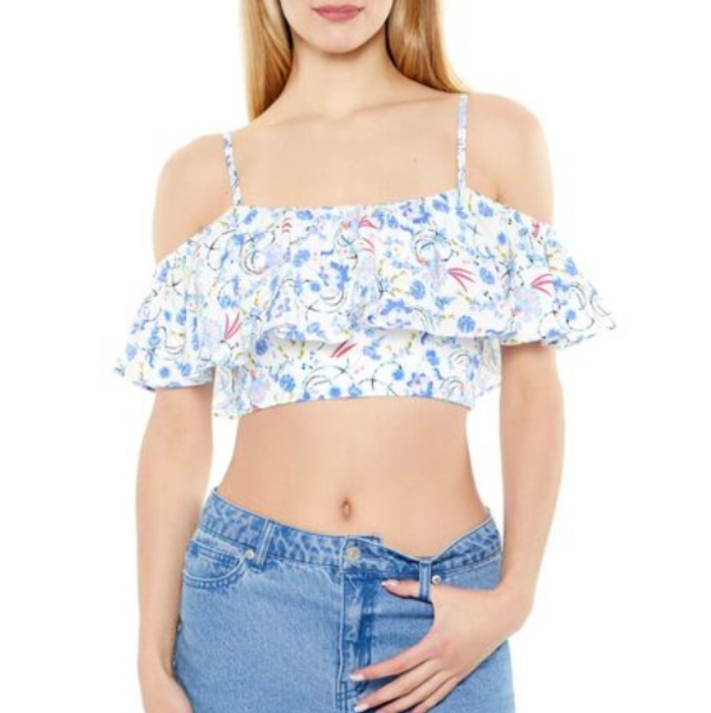 Floral Open-Shoulder Crop Top
